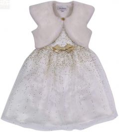 Jona Michelle Girl's Special Occasion Dress Set with Faux Fur Vest (Ivory)
